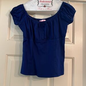 Pinupgirl clothing Blue Peasant top sz S